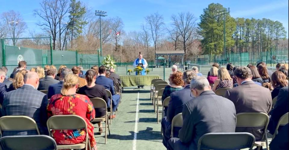 Chuck Reiney’s memorial service was held on Feb. 14, 2023, five days after he died by suicide. The service was held on Court 1 at Olde Providence Racquet Club, where Reiney had once served as president, with approximately 500 people attending.