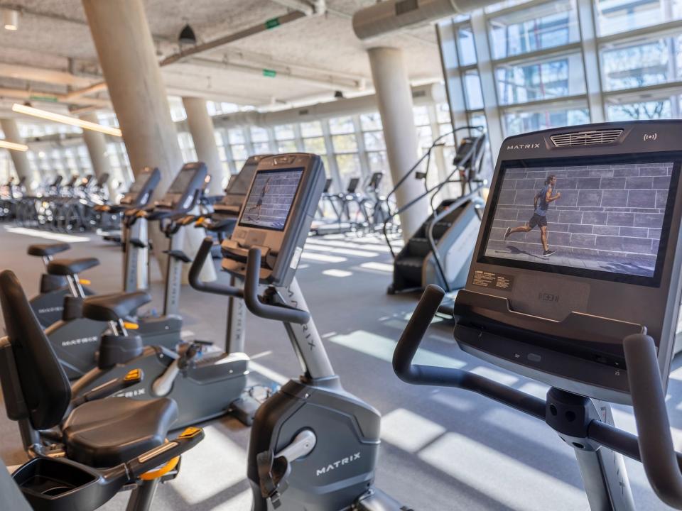 The gym at American's employee-only hotel in Texas.