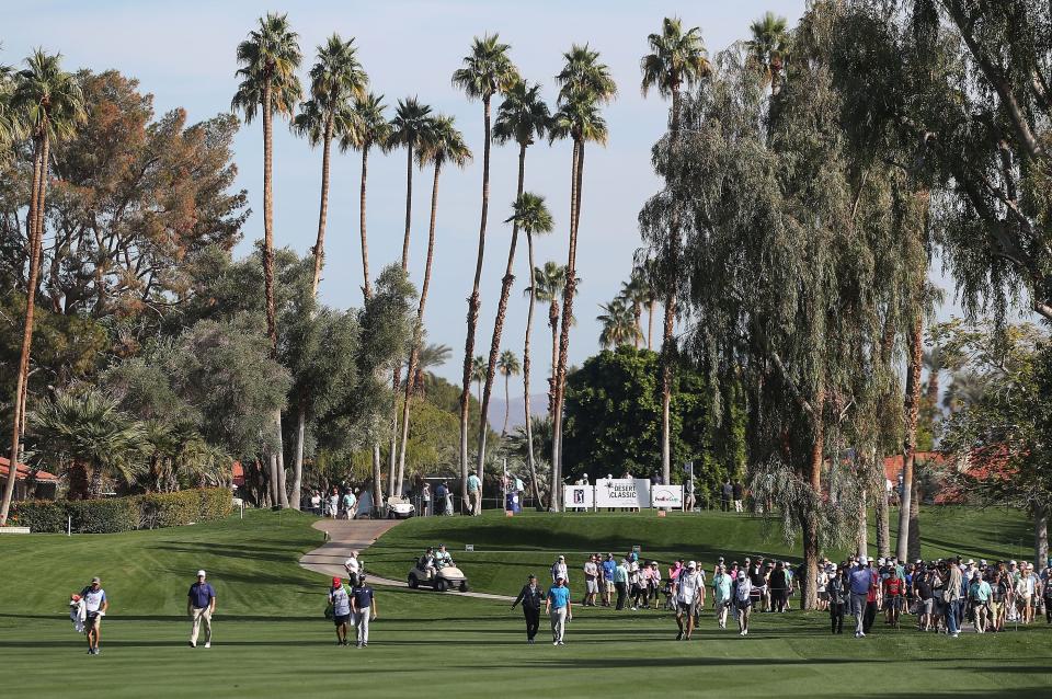 Adam Hadwin has a large gallery following his at La Quinta Country Club during the Desert Classic, January 18, 2019.