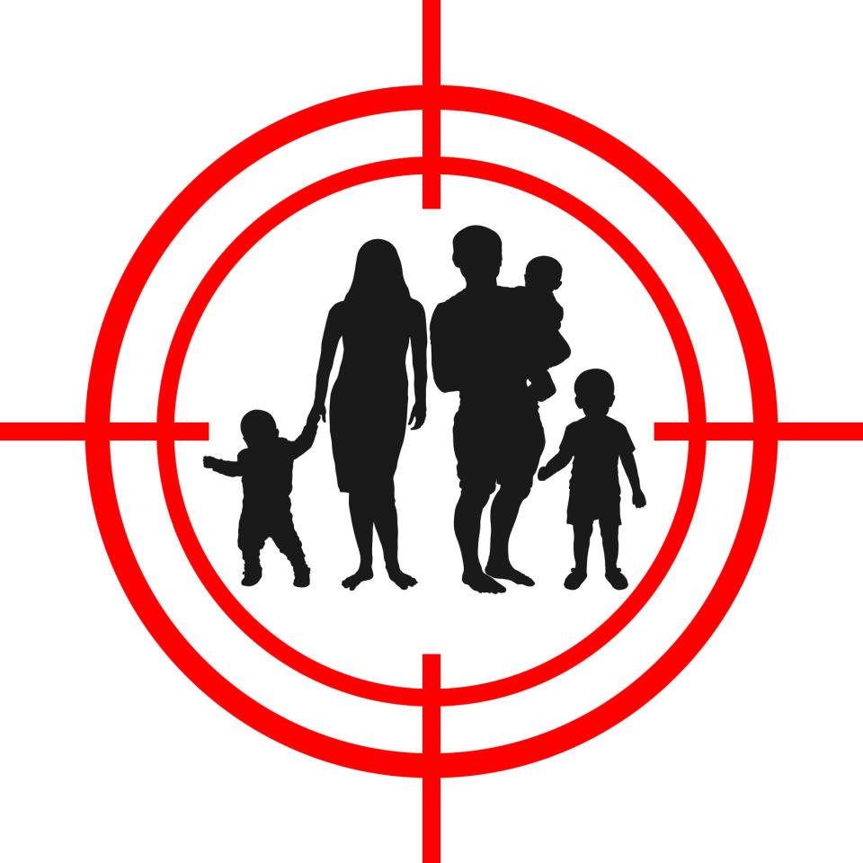 A bullseye with a family in the middle