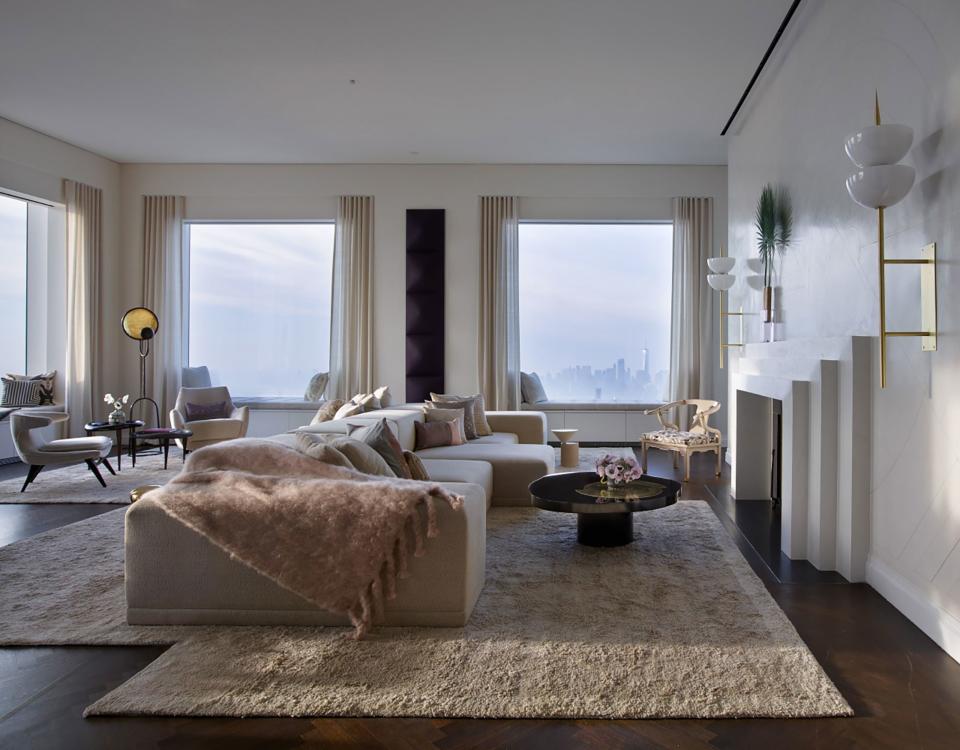 An model apartment at 432 Park Avenue designed by Kelly Behun.