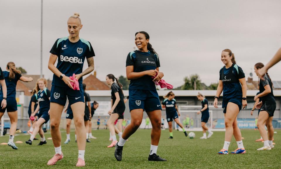 <span>Portsmouth FC Women’s team during a training session at Westleigh Park in Havant.</span><span>Photograph: Peter Flude/The Guardian</span>