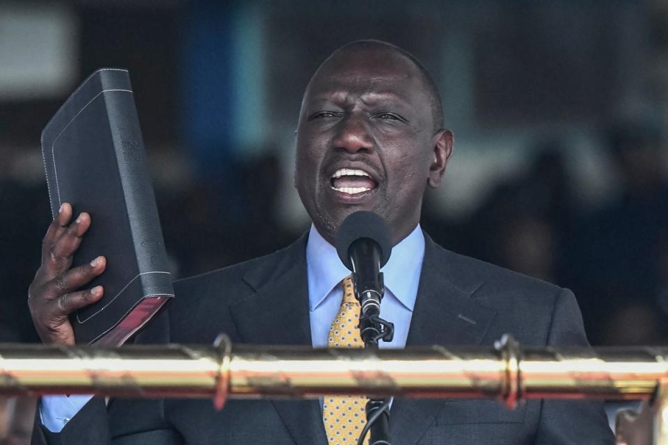 Kenya President William Ruto takes the oath of office at the Moi International Sports Center Kasarani in Nairobi, Kenya, on September 13, 2022 during the inauguration ceremony (AFP via Getty Images)