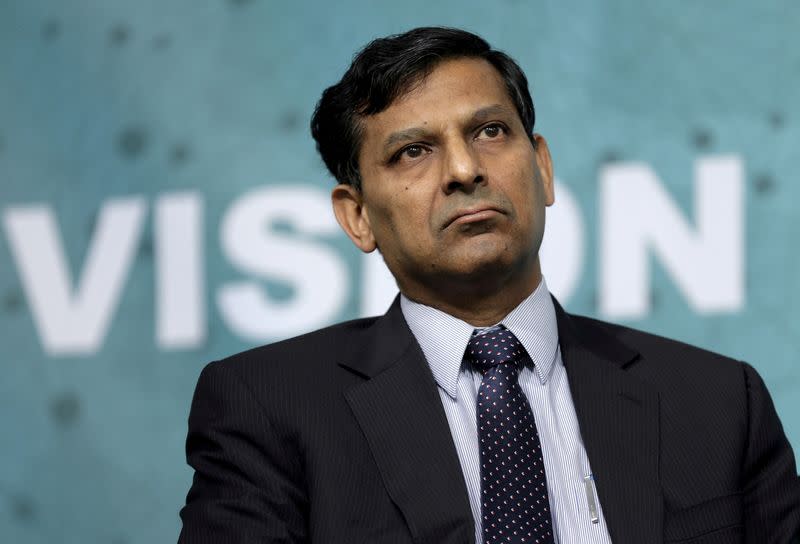 FILE PHOTO: Governor of the Reserve Bank of India Raghuram Rajan speaks at a forum on financial development at the 2016 IMF World Bank Spring Meeting in Washington