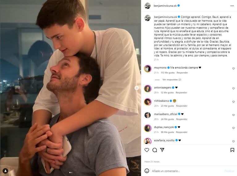 En mensaje de Benjamín Vicuña por los 16 años de Bautista (Foto: Instagram @benjaminvicuna.ok)