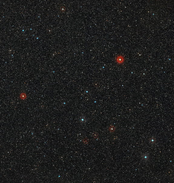 This picture shows the sky around the young star HD 95086 in the southern constellation of Carina (The Keel). It was created from images from the Digitized Sky Survey 2.