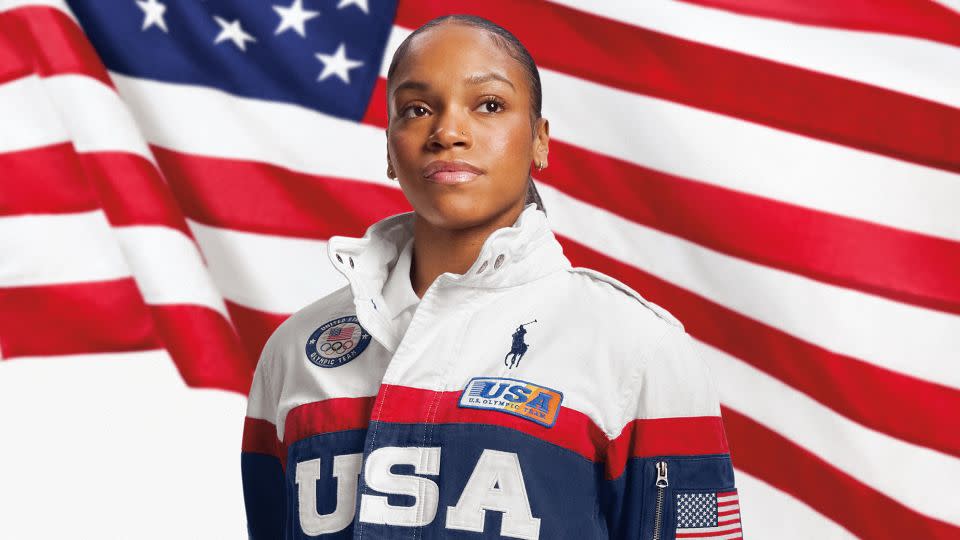 Gymnast Shilese Jones — one of Ralph Lauren's brand ambassadors at the 2024 Games — is pictured in the closing ceremony look. - Richard Phibbs/Courtesy Ralph Lauren