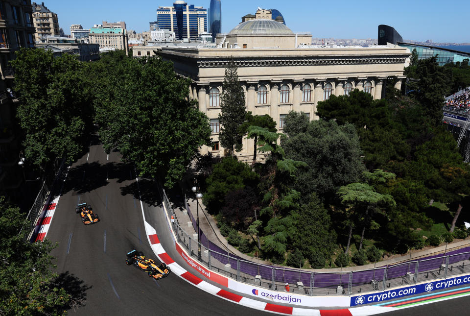 Lando Norris and Daniel Ricciardo, pictured here during the Azerbaijan Grand Prix.