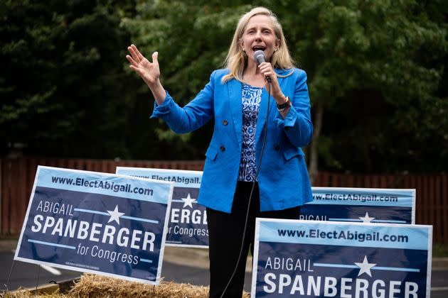 Democratic Rep. Abigail Spanberger addresses a crowd during a rally in Prince William County, Virginia. Abortion rights are factoring into the midterms this year in swing-district races. (Photo: Bill Clark/CQ-Roll Call via Getty Images)