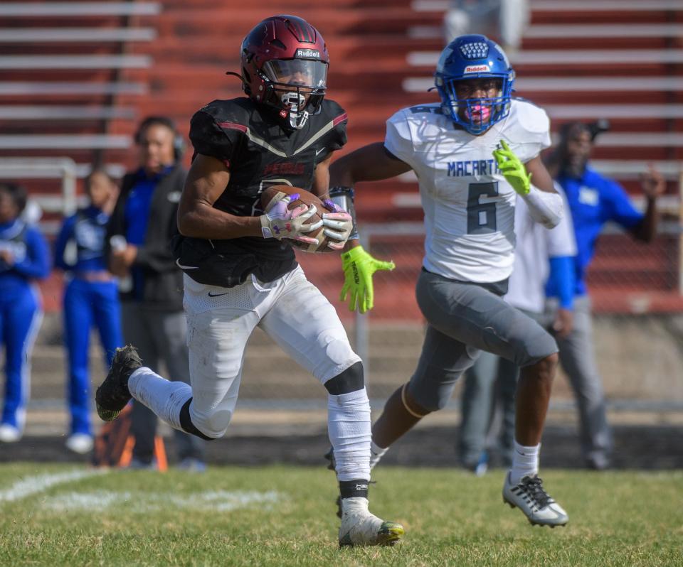 Peoria High receiver TQ Webb, left, is one of the area's top returning receivers for 2024. He has been part of the Lions' prolific offense for multiple seasons.