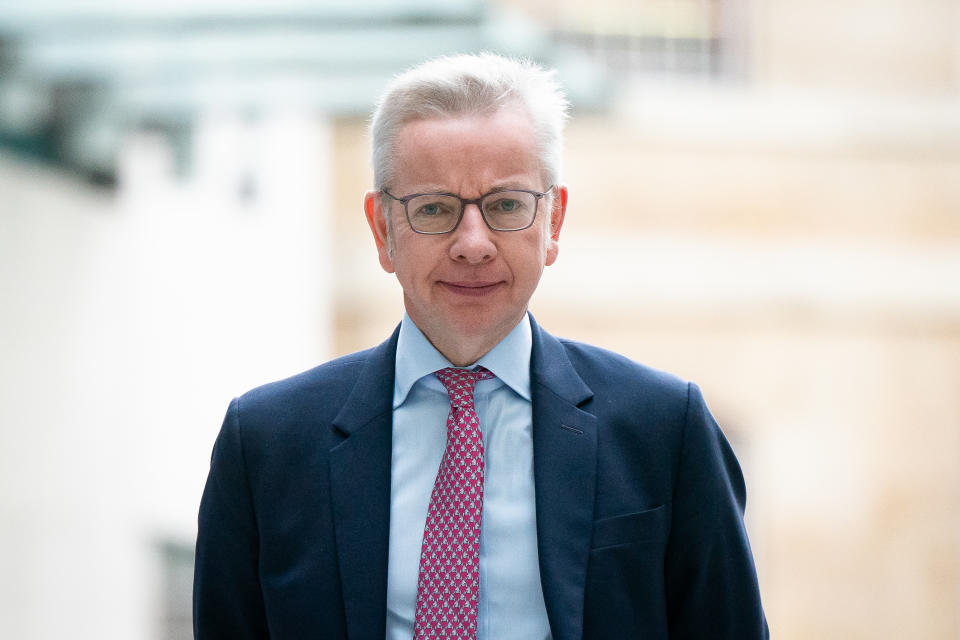 Secretary of State for Levelling Up Michael Gove arrives at BBC Broadcasting House in London, to appear on the BBC One current affairs programme, Sunday with Laura Kuenssberg. Picture date: Sunday December 10, 2023. (Photo by Aaron Chown/PA Images via Getty Images)