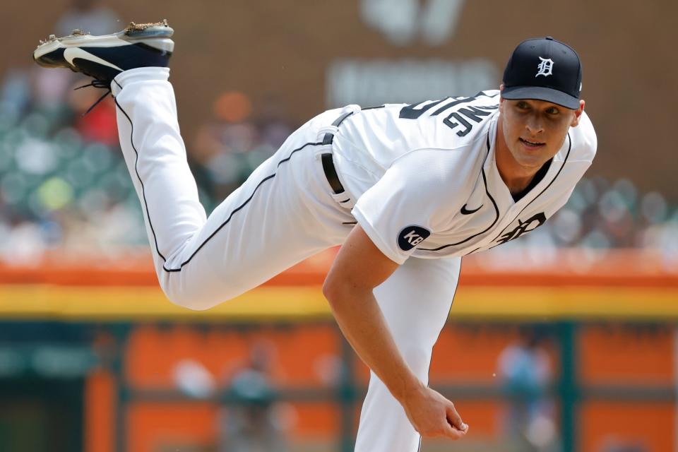 Detroit Tigers pitcher Matt Manning delivers in the second inning against the Tampa Bay Rays at Comerica Park, Aug. 7, 2022.