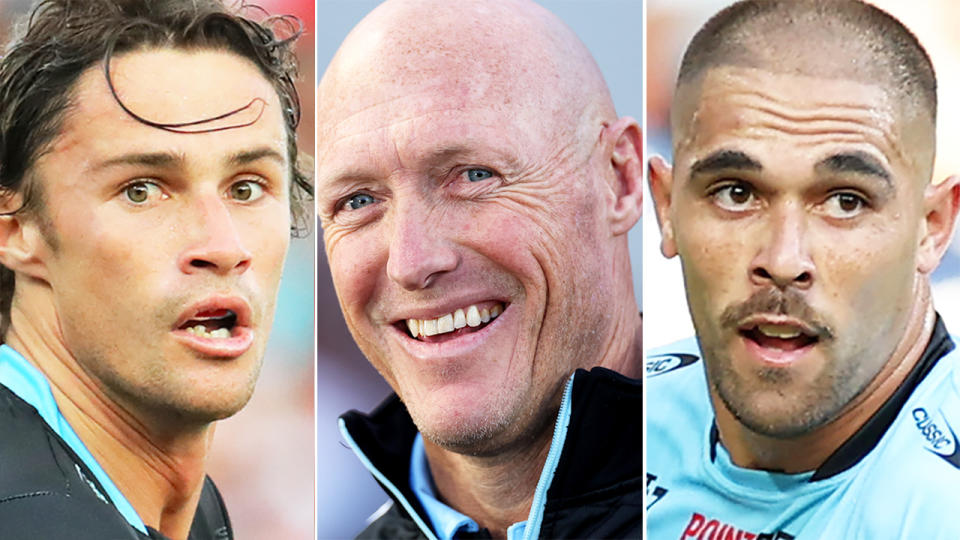 Nicho Hynes, Craig Fitzgibbon and Will Kennedy, pictured here at the Cronulla Sharks.