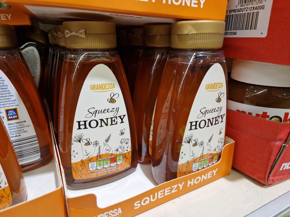 Bottles of honey at Aldi