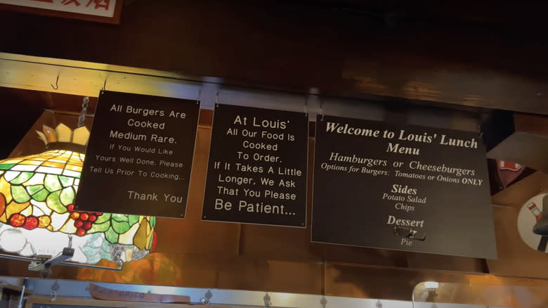 View of Louis' Lunch Menu