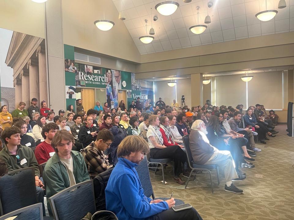 An audience filled the University of Vermont's Livak Ballroom for Thursday evening's presentation on Vermont Abenakis.  As seen on April 25, 2024.
