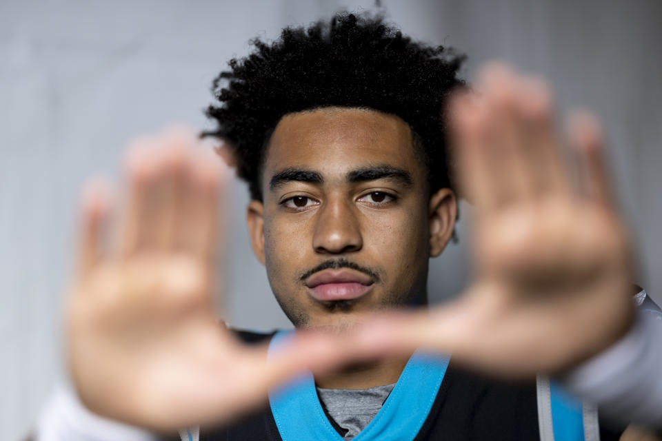 LOS ANGELES, CALIFORNIA - MAY 20: Bryce Young #9 of the Carolina Panthers poses for a portrait during the NFLPA Rookie Premiere on May 20, 2023 in Los Angeles, California. (Photo by Michael Owens/Getty Images)