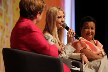 White House Advisor Ivanka Trump speaks during the first Women Entrepreneurs Finance Initiative (We-Fi) at the Sofitel hotel Ivoire in Abidjan, Ivory Coast April 17, 2019. REUTERS/Thierry Gouegnon
