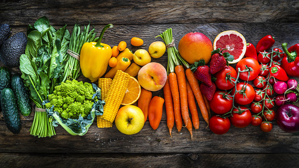 Rainbow assortment of fruits and vegetables