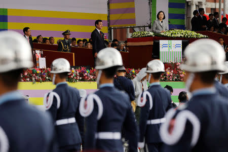 Taiwan's President Tsai Ing-wen gives a speech during Taiwan's National Day in Taipei, Taiwan, October 10, 2018. REUTERS/Tyrone Siu