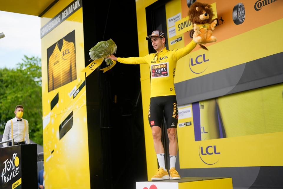 Wout Van Aert stretched his advantage in the yellow jersey with bonus seconds (Thibault Camus/AP) (AP)