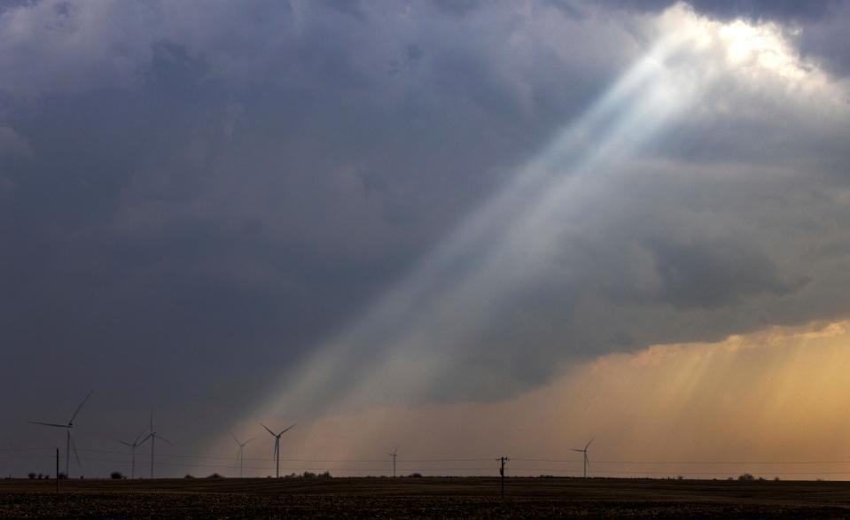 Severe weather rolls through the Midwest on April 4, 2023, south of Stuart, Iowa.