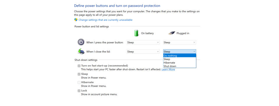 Windows Power options