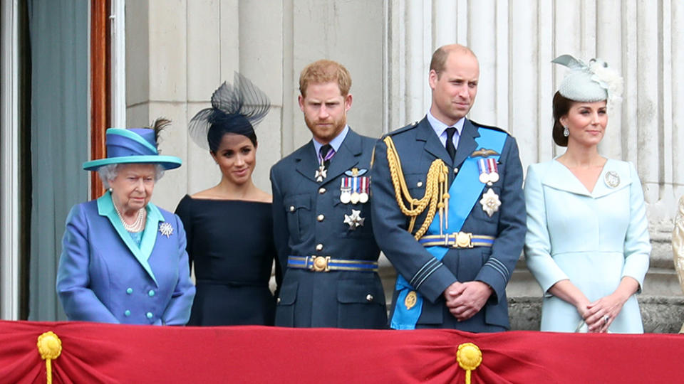 Prince William and Kate Middleton, Meghan Markle, Prince Harry and the Queen on the Buckingham Palace balcony