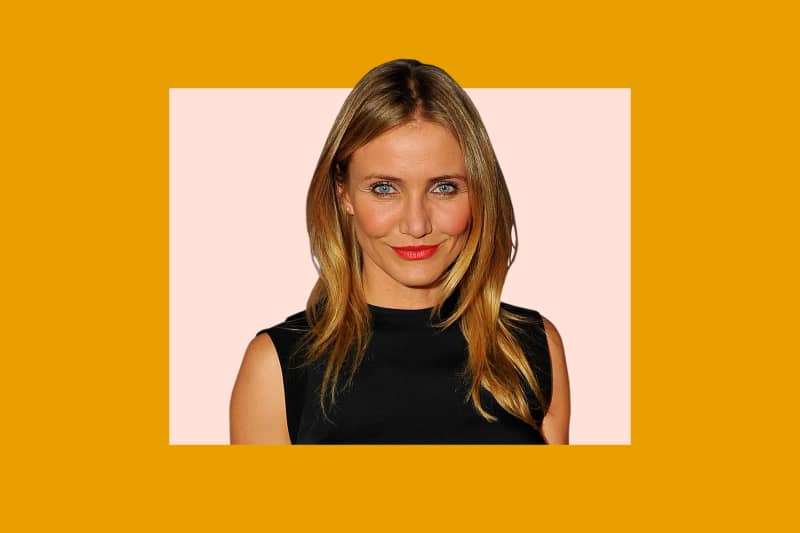 headshot of Cameron Diaz on colored background