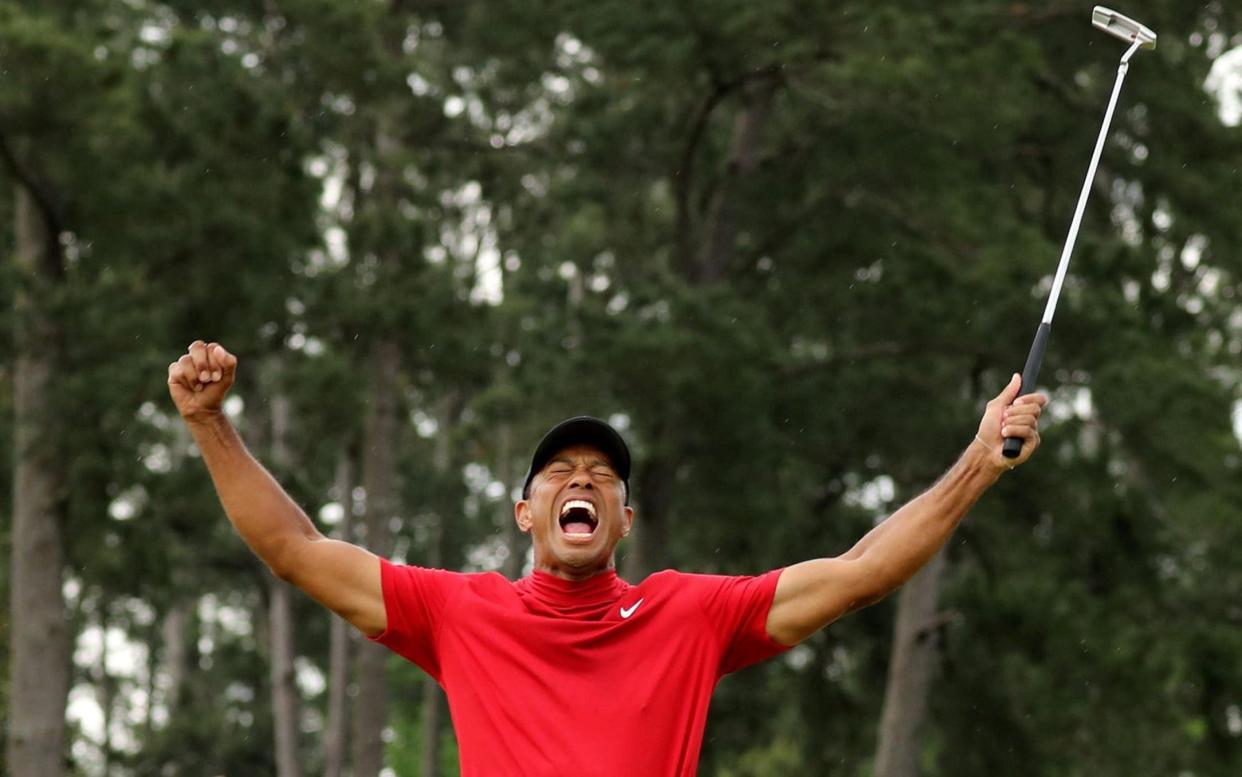 Tiger Woods celebrates winning the Masters at Augusta - REUTERS