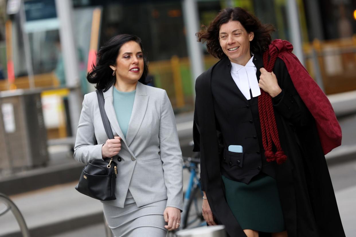 <span>Victorian MP Moira Deeming with barrister Sue Chrysanthou SC outside the federal court in Melbourne. Deeming is suing the state Liberal leader, John Pesutto, for allegedly falsely portraying her as a Nazi sympathiser.</span><span>Photograph: Con Chronis/AAP</span>