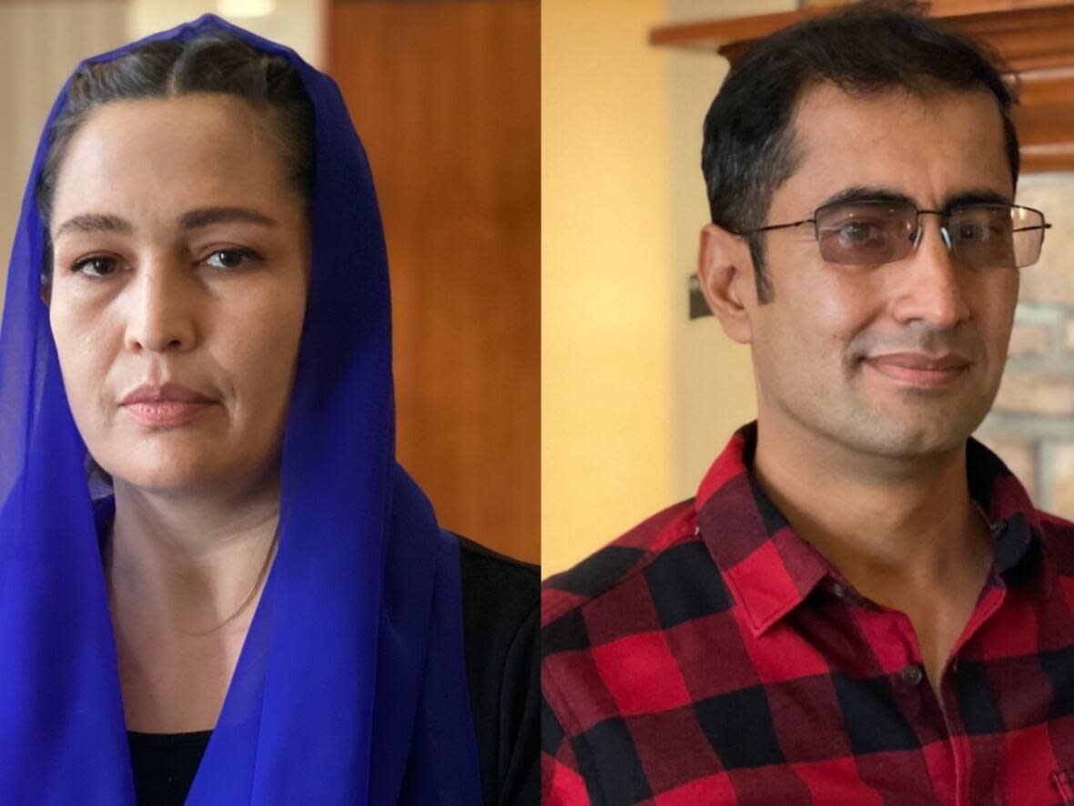 Afghan refugees, like Sheila Qayumi, left, are marking one year since arriving in Calgary. Ahmad Khanjar, right, also arrived a year ago.  (Elise von Scheel/CBC - image credit)