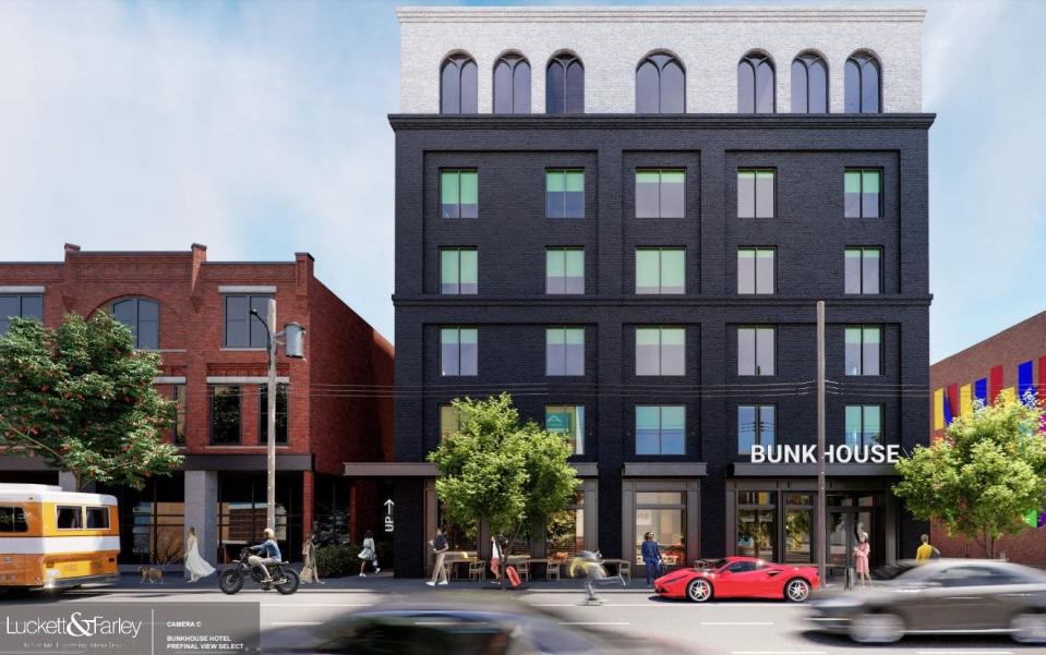 A rendering of a proposed hotel by Bunkhouse and Rabbit Hole in Louisville's NuLu neighborhood. Feb. 17, 2021
