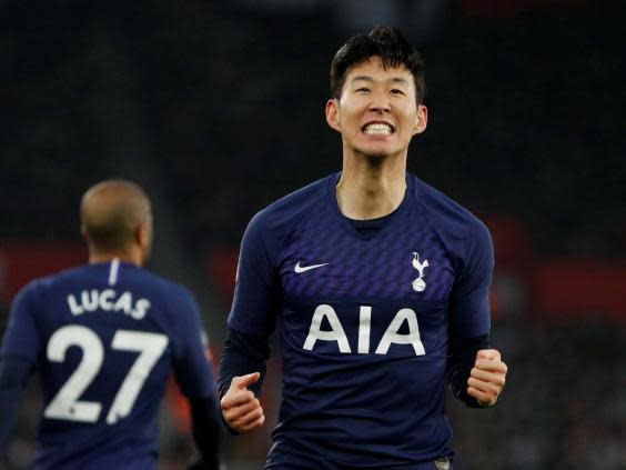 Son celebrates his goal for Spurs at Southampton (Action Images via Reuters)