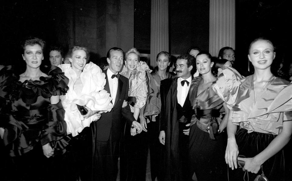 Designer Halston, models and Victor Hugo in 1980 (Ron Galella / Ron Galella Collection via Getty Images file)