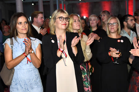 Supporters are seen at the Social Democratic Party's election party in Stockholm, Sweden September 9, 2018. TT News Agency/Claudio Bresciani/via REUTERS