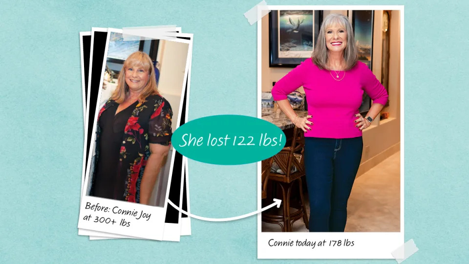 Before and after photos of Connie Joy who lost weight on the carnivore diet