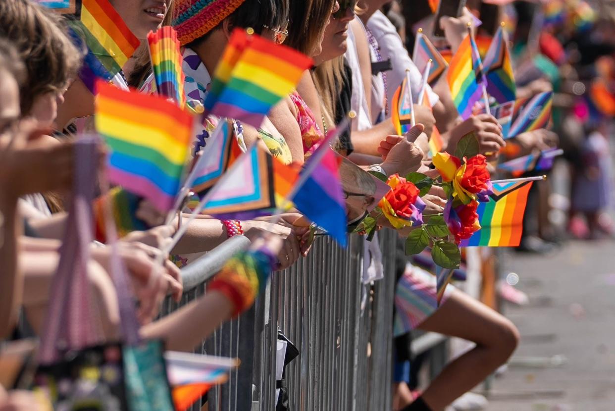 Pride flags at the Indy Pride Parade in Indianapolis on June 10, 2023.