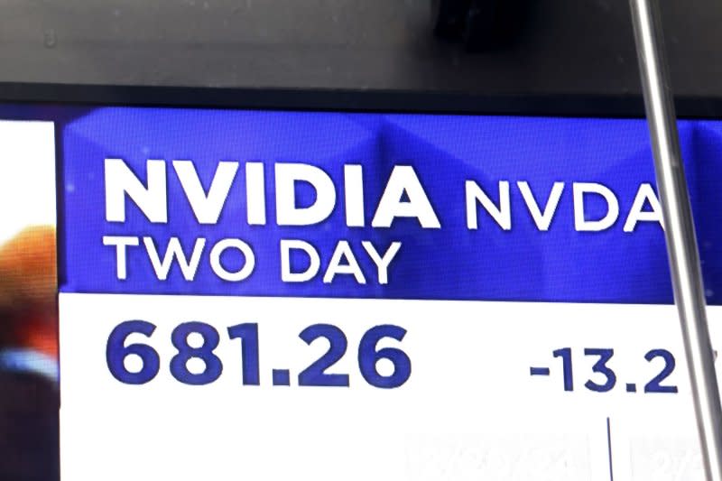 The California-based software and semiconductor company’s shares climbed by as much as 4.9% during Friday trading but had fallen slightly by mid-day. Photo by John Angelillo/UPI