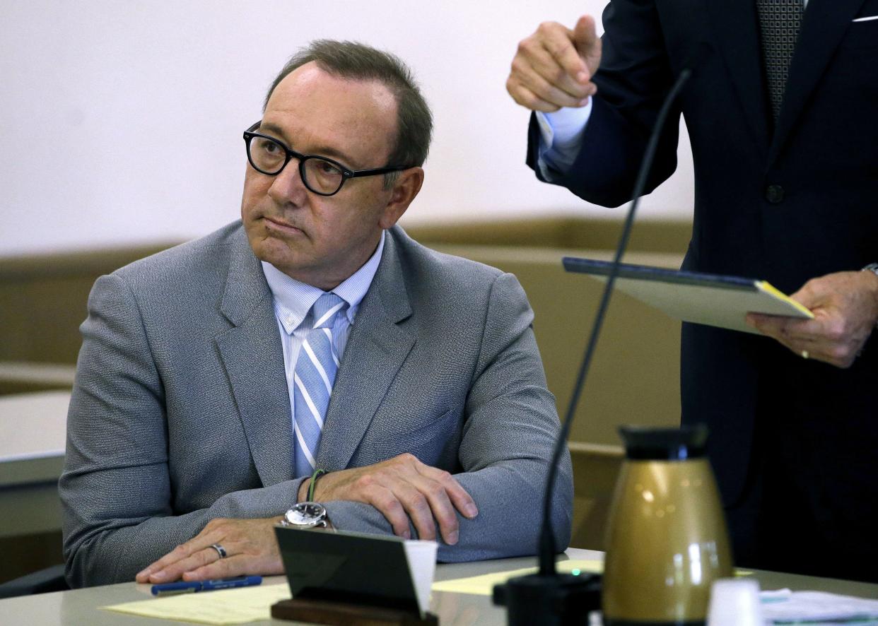 In this June 3, 2019, file photo, actor Kevin Spacey attends a pretrial hearing at district court in Nantucket, Mass.