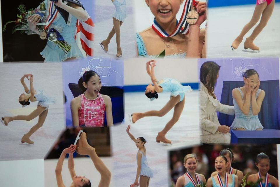 Photos of Mirai Nagasu hang on a wall at her family's restaurant.