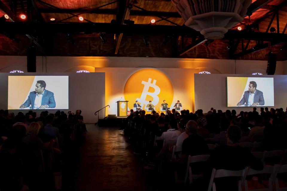 <span class="caption">A Bitcoin conference in San Francisco in 2019.</span> <span class="attribution"><span class="source">Shutterstock</span></span>