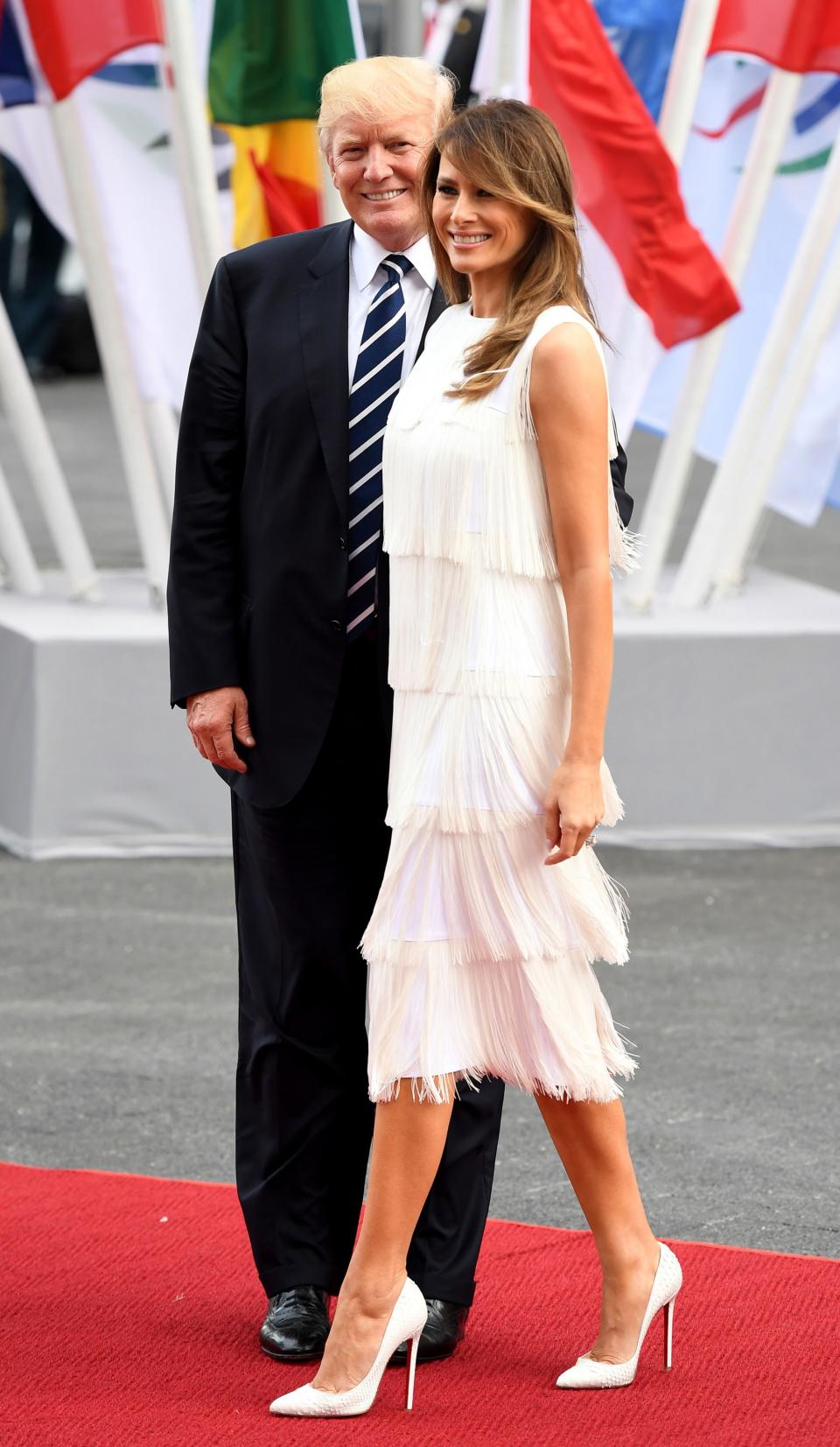 The First Ladies, Melania Trump and Brigitte Macron, brought sophisticated sparkle to the new administration’s first State Dinner.