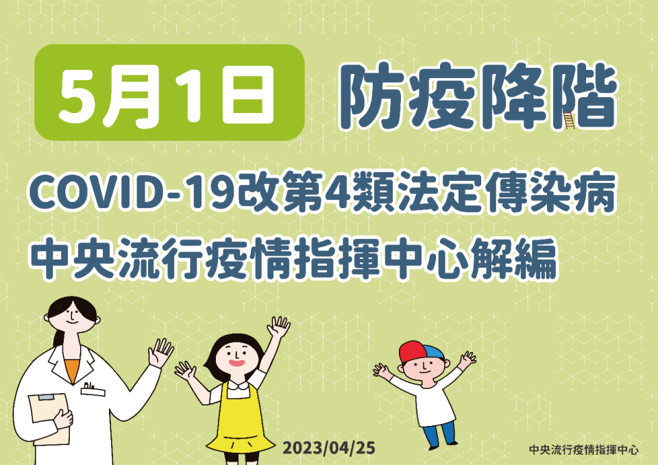 自5月1日起，COVID-19由第五類法定傳染病改為第四類，指揮中心也將於5月1日解編。(指揮中心提供)