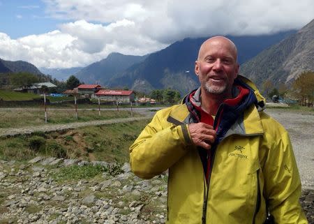 Millionaire Texas realtor David McGrain poses for a photograph in the Himalayan tourist town of Lukla April 30, 2015. EVEREST REUTERS/Frank Jack Daniel