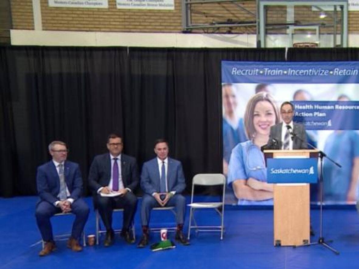 The plan, announced at an event in Saskatoon Tuesday, is intended to increase training capacity at the province's post-secondary institutions and reserve additional training seats for Saskatchewan students in highly specialized programs in other provinces. (Don Somers/CBC - image credit)