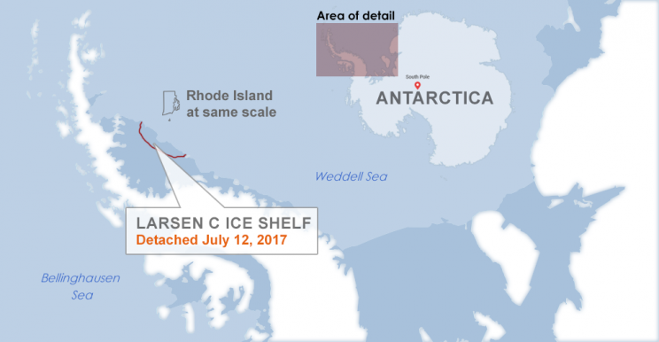 An iceberg nearly twice the size of Rhode Island breaks off Antarctica. (Project Midas /Reuters/Yahoo News)