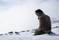 This image released by Netflix shows Enzo Vogrincic in a scene from "Society of the Snow." (Quim Vives/Netflix via AP)