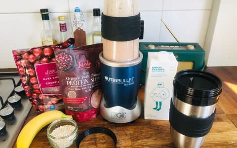 preparing a smoothie with a bullet blender