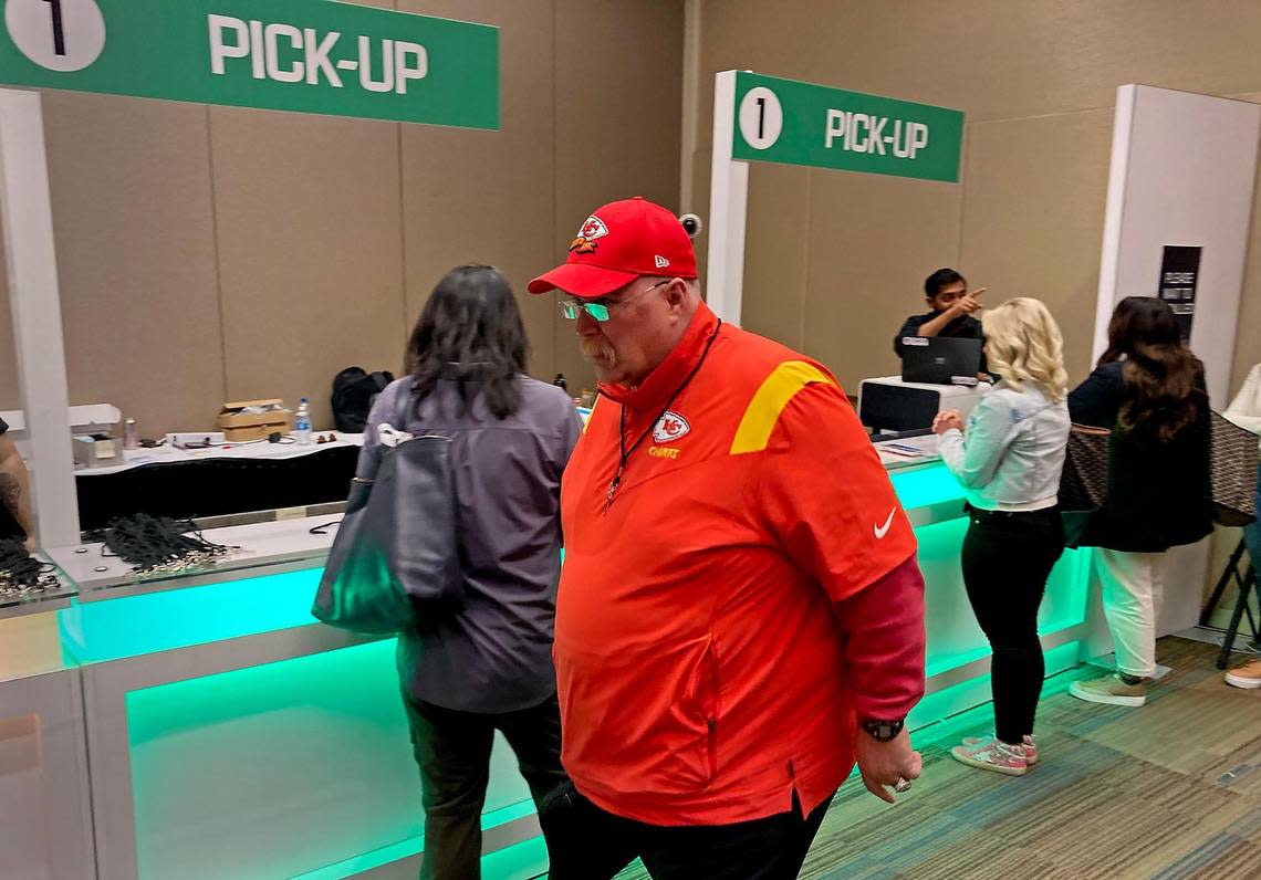 An Andy Reid impersonator made his way through the media credential pick-up line Friday morning in Phoenix, where the real Andy Reid and the Kansas City Chiefs will take on the Philadelphia Eagles in Super Bowl LVII.